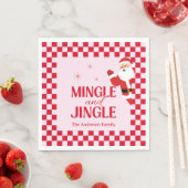 Retro Jingle And Mingle Christmas Checkerboard Red スタンダードランチョンナプキン (インサイチュ)