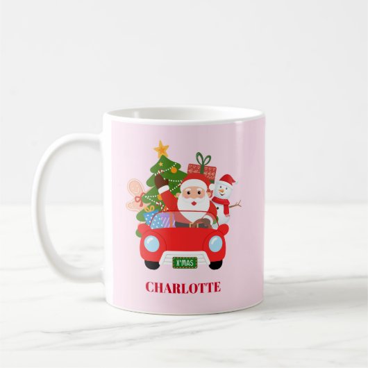 Retro Jingle And Mingle Christmas Santa Red コーヒーマグカップ (左)