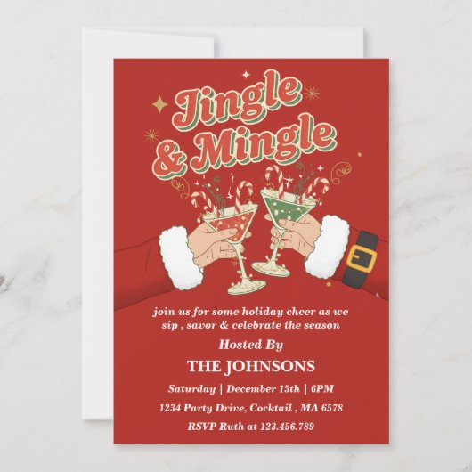 Retro Jingle & Mingle Editable Christmas Party 招待状 (正面)