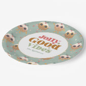 Retro "Jolly Good Vibes" Christmas Party ペーパープレート (アングル)