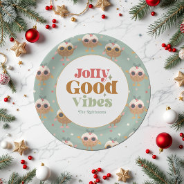 Retro "Jolly Good Vibes" Christmas Party ペーパープレート