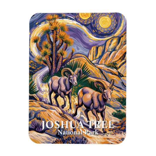 Retro Joshua Tree Landscape Animal Sheep Van Gogh マグネット (縦)