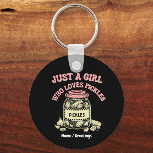 Retro "Just a Girl Who Loves Pickles" Jar Art Fun  キーホルダー (正面)