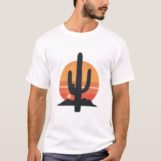 Retro Kaktus Vor Sonnenuntergang In Der Wüste Tシャツ