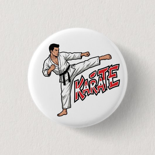 Retro Karate Martial Arts Fighter High Kick Button 缶バッジ (正面)