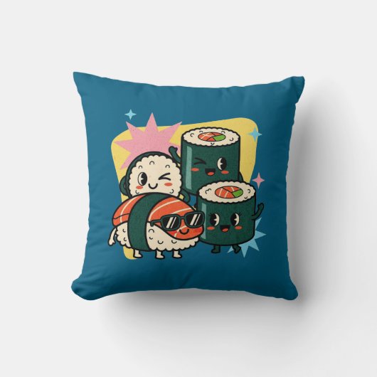 Retro Kawaii Sushi Cute Japanese Food クッション (正面)