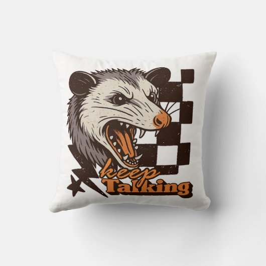 Retro Keep Talking Feral Possum: Angry Wild Animal クッション (裏面)