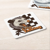Retro Keep Talking Feral Possum: Angry Wild Animal スクエアペーパーコースター (アングル)