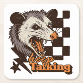 Retro Keep Talking Feral Possum: Angry Wild Animal スクエアペーパーコースター (正面)
