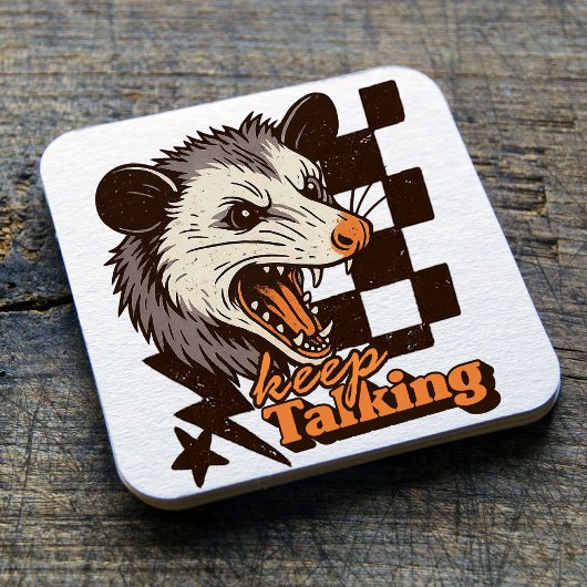 Retro Keep Talking Feral Possum: Angry Wild Animal スクエアペーパーコースター