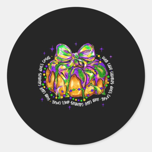 Retro King Cake Coquette Bow Beads Happy Mardi Gra ラウンドシール (正面)