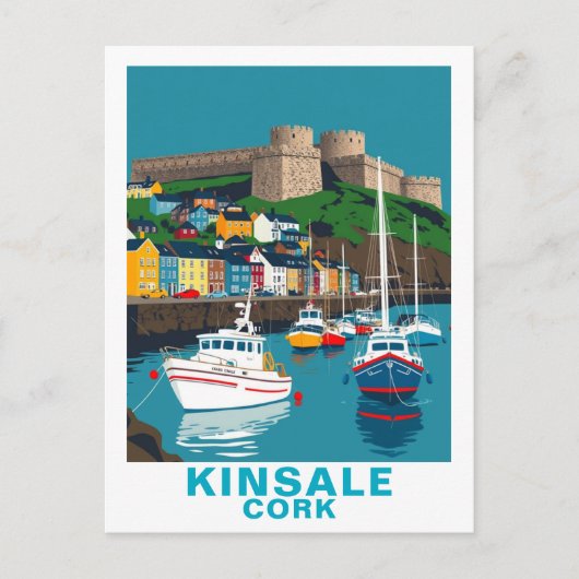 Retro Kinsale Cork Ireland Irish Coastal Village ポストカード (正面)