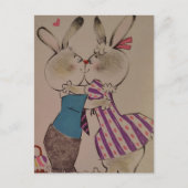 Retro Kissing Easter Bunnies ポストカード (正面)
