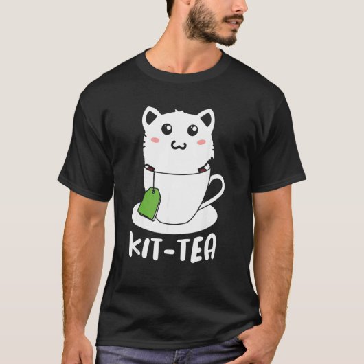 Retro Kit Tea  Kitten Cat  Tea Drinker Teacup Pun Tシャツ (正面)