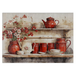 Retro Kitchen Shelf Vintage Rustic Red White  カッティングボード