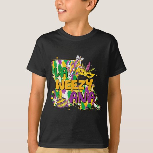 Retro La Weezy Ana Happy Mardi Gras Louisiana New  Tシャツ (正面)