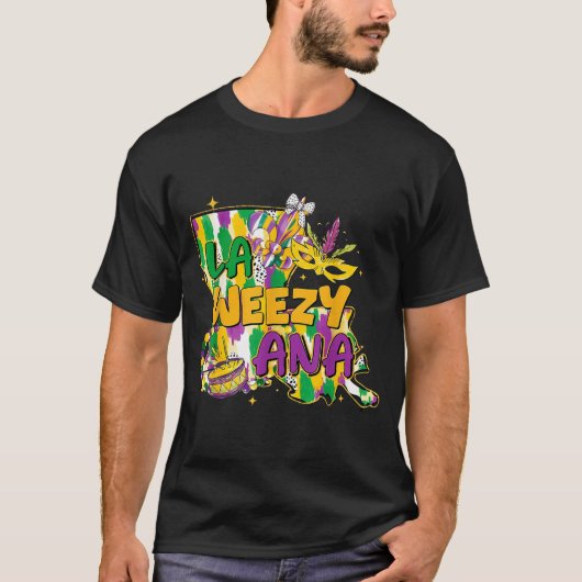 Retro La Weezy Ana Happy Mardi Gras Louisiana New  Tシャツ (正面)