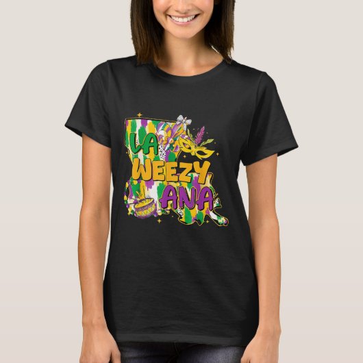 Retro La Weezy Ana Happy Mardi Gras Louisiana New  Tシャツ (正面)