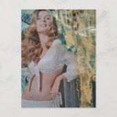 Retro lady with pearls Mixed media collage ポストカード (正面)
