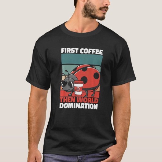 Retro Ladybug Coffee Sunglasses Entomology Vintag Tシャツ (正面)