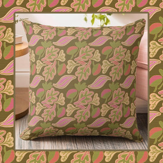 Retro leaves in bohem patterndesign クッション