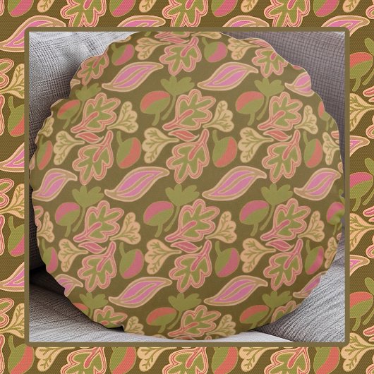 Retro leaves in bohem patterndesign ラウンドクッション