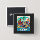 Retro Leipzig Skyline  缶バッジ (正面&裏面)