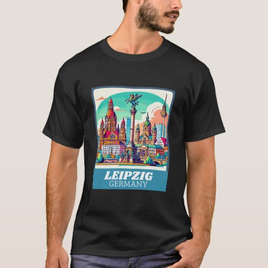 Retro Leipzig Skyline Tシャツ (正面)