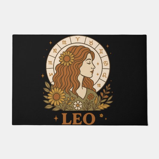 Retro Leo Zodiac Boho Floral Astrology ドアマット (正面)