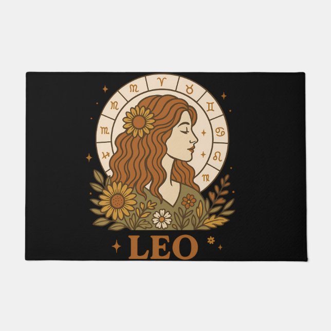Retro Leo Zodiac Boho Floral Astrology ドアマット (正面)