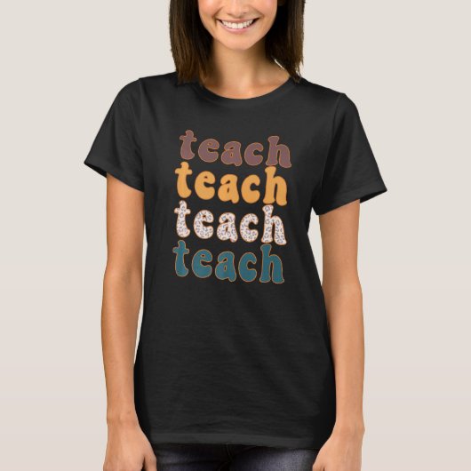 Retro Leopard Teach For Teacher Elementary School Tシャツ (正面)
