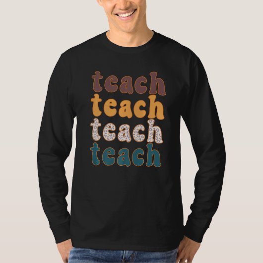 Retro Leopard Teach For Teacher Elementary School Tシャツ (正面)