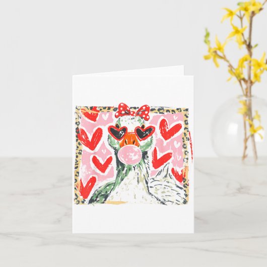 Retro Leopard Valentine Goose Funny Nk Coquette Lo カード (黄色い花)