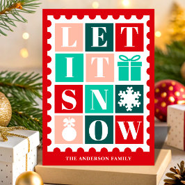Retro Let It Snow Christmas Postage Stamp シーズンカード