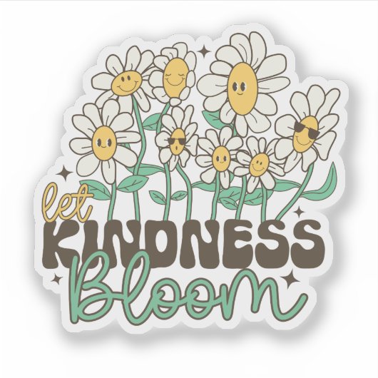 Retro Let Kindness Bloom Smiling Daisies シール (正面)