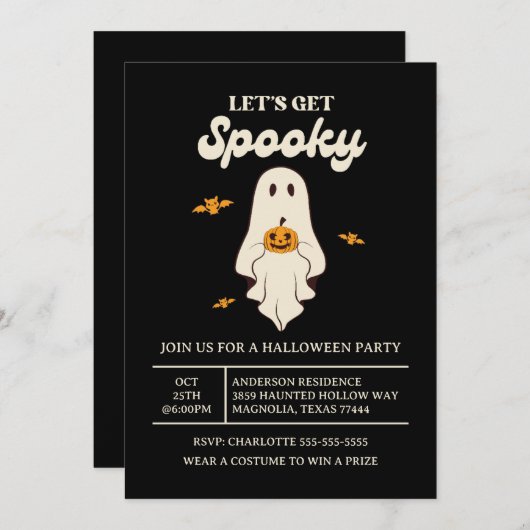  Retro Let’s Get Spooky Halloween 招待状 (正面/裏面)