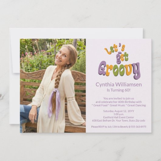 Retro Let's Get Groovy Photo 60th Birthday Party 招待状 (正面)