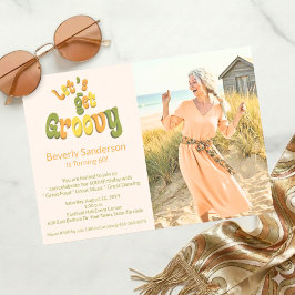 Retro Let's Get Groovy Photo 60th Birthday Party 招待状