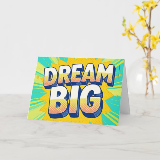 Retro lettering dream big text カード (黄色い花)
