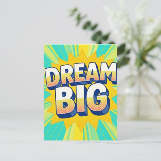 Retro lettering dream big text ポストカード (スタンド正面)