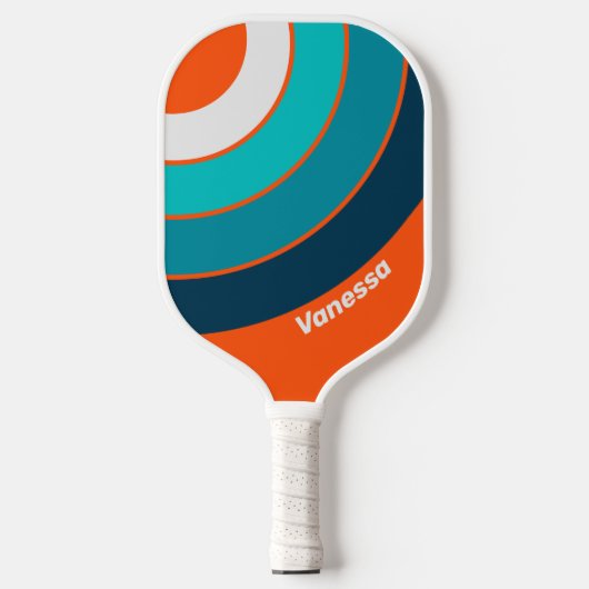 Retro Lifeguard Circle Stripe with Name ピックルボールラケット (正面)