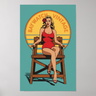 Retro Lifeguard Pin-Up – Vintage Baywatch Style Po ポスター