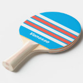 Retro Light Sky Blue Across Striping with Name 卓球ラケット (正面アングル)