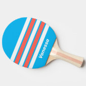 Retro Light Sky Blue Across Striping with Name 卓球ラケット (横)