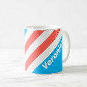 Retro Light Sky Blue Stripes with Name コーヒーマグカップ (正面右)