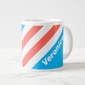 Retro Light Sky Blue Stripes with Name ジャンボコーヒーマグカップ (正面右)