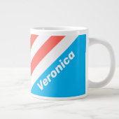 Retro Light Sky Blue Stripes with Name ジャンボコーヒーマグカップ (右)