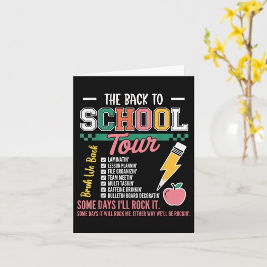 Retro Lightning Bolt Abcd Back To School Tour Teac カード (黄色い花)