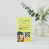 Retro Lime Coral Makeup Artist 2 Photos Qr Code 名刺 (スタンド正面)