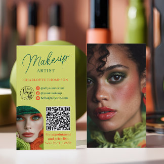 Retro Lime Coral Makeup Artist 2 Photos Qr Code 名刺